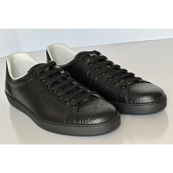 Gucci Men’s GG Embossed Leather Black Sneakers 15.5 US (15 Gucci) 625787 IT NIB - Picture 2 of 16